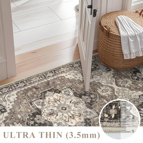Washable Beige 2x3 Entryway Area Rug - Soft Non-Slip Mat