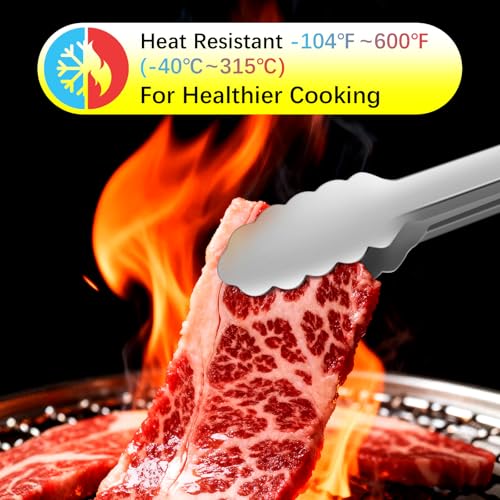 Stainless Steel Kitchen Tongs Set - 9" & 12" Heat Resistant with Silicone Grip