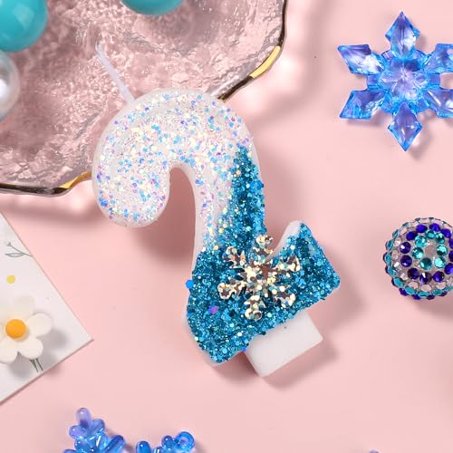 Glitter Snowflake Number Birthday Candles 0-9 - Blue & White
