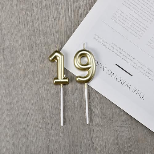 2.35 in Gold 19 Birthday Candles,19th Decorations for Boys Girls
