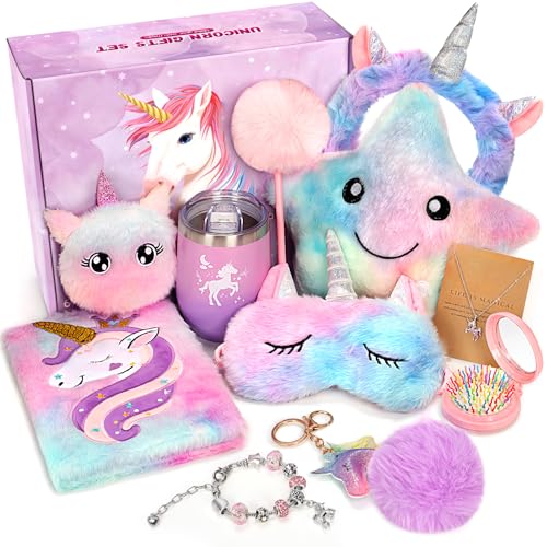 Unicorn Gift Set for Girls Ages 6-10 - Plush Diary, LED Star Pillow & More