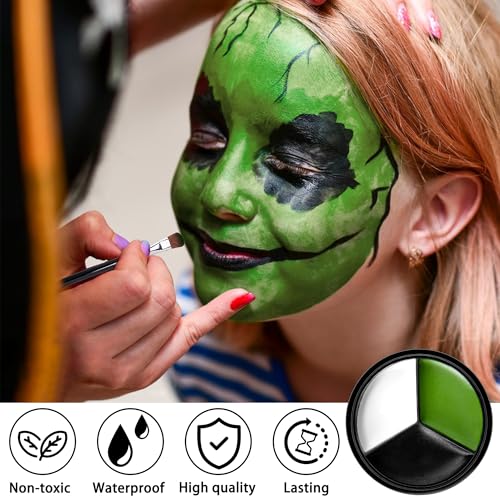 EBaokuup 3-Set Black White Green Face & Body Paint Witch Makeup Kit