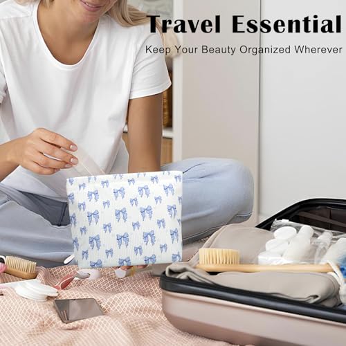 JINSI Corduroy Bow Makeup Bag - Large Travel Cosmetic Pouch & Organizer