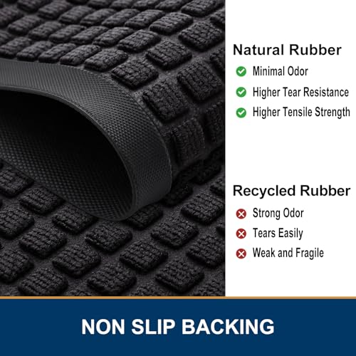 Smiry Natural Rubber Front Door Mat - Non-Slip Low-Profile Entrance Mat, Black