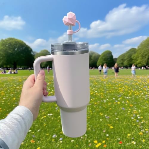 Silicone Heart Shape Straw Cover for Stanley Cup - 10mm (Pink)
