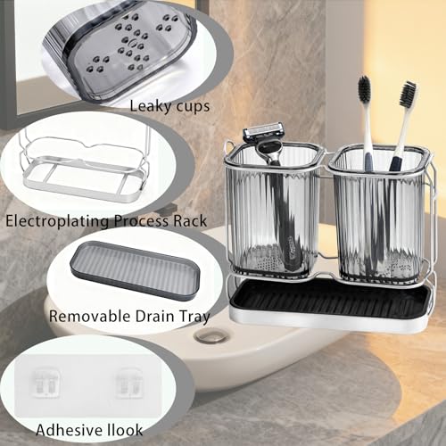 RISESAILS 2-Pack Gray Toothbrush Holder - Wall Mount Bathroom Organizer