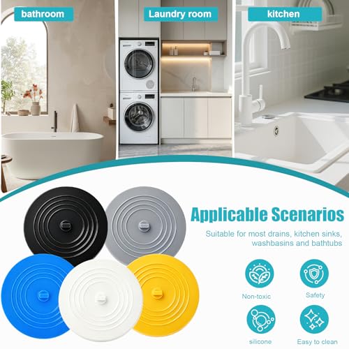 Universal 6-Inch Silicone Drain Stopper 5 Pack - Multi-Color