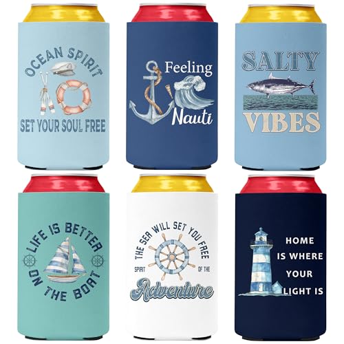 Funny Nautical Boat Can Cooler Sleeves - 6 Pack Beer Cozies