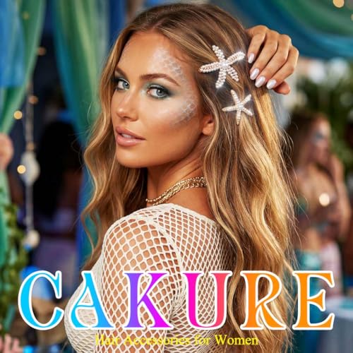CAKURE Gold Starfish & Seashell Hair Clips - Mermaid Hair Accessories (2 Pack)