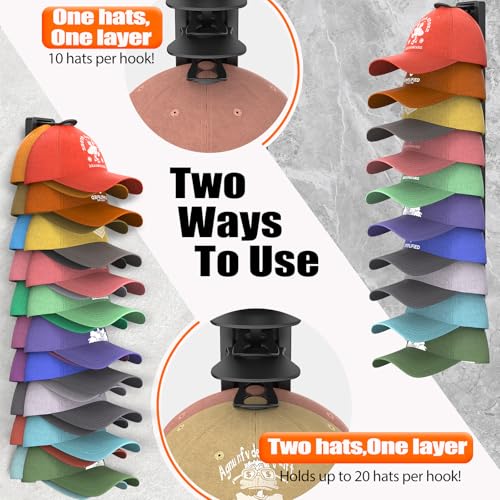 HeQe Hat Organizer for Baseball Caps - Adhesive Wall Rack, Black, 1 Pack