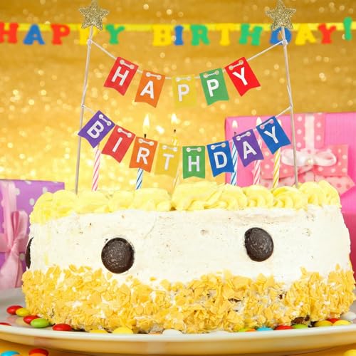 Rainbow Happy Birthday Cake Topper Set for Kids Parties