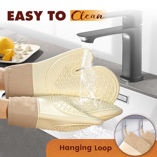 YANLIFY Silicone Oven Mitts (2 PCS) - Heat Resistant Kitchen Gloves, White