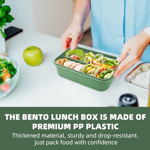 Fanhaw Green 40oz Bento Lunch Box with 3 Compartments, Microwave & Dishwasher Safe