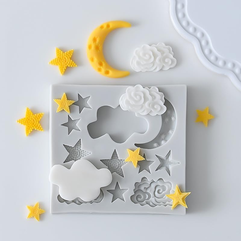 WaigN 2-Piece Moon and Stars Silicone Mold for Chocolate, Fondant, and DIY Baking