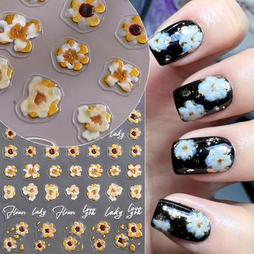 5D Embossed Floral Nail Art Stickers Self-Adhesive Spring Flowers Decals