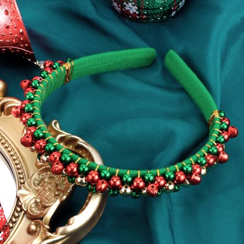 AHONEY Green Velvet Christmas Bell Headband for Women and Girls