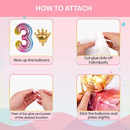 40 Inch Rainbow Gradient Number 3 Balloon with Crown - Reusable Foil