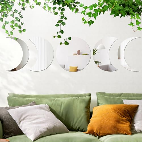 Moon Phase Mirror Set - 5 Piece Unbreakable Acrylic Wall Decor