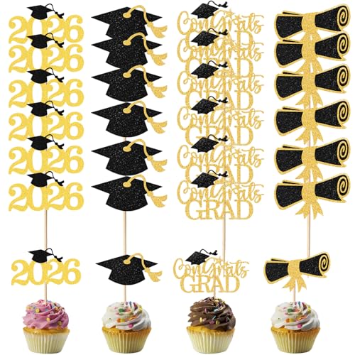 Graduation Cupcake Toppers - 24 Pcs Class of 2026 Decorations
