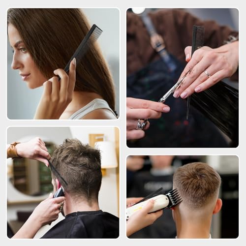 Kunihiko 2Pcs Carbon Fiber Rat Tail Combs for Parting and Styling, Anti-Static Fine Tooth Hair Combing Tools
