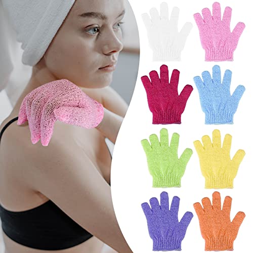 CREHODEC Exfoliating Shower Gloves - White Body Scrub Mitts (2 Pack)