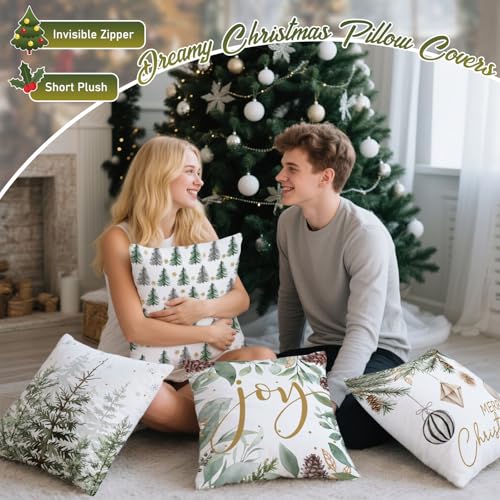 Artmag Merry Christmas Tree Pillow Covers, 18x18 Inch Set of 4