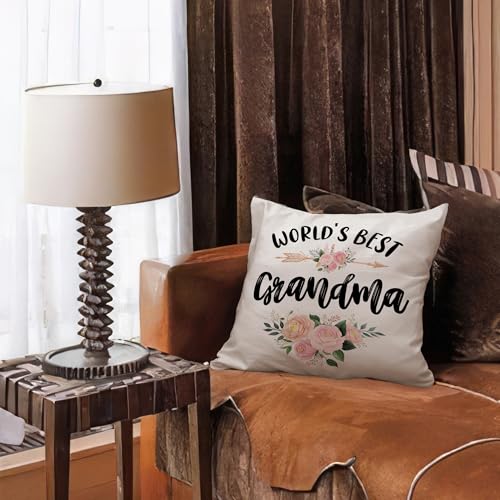 Grandma Throw Pillow Cover - World's Best Grandma Gift, 18x18in