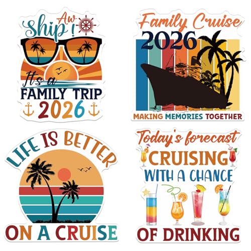 Retro Family Cruise Ship Door Magnets - 4-Piece Reusable Magnetic Decor Set