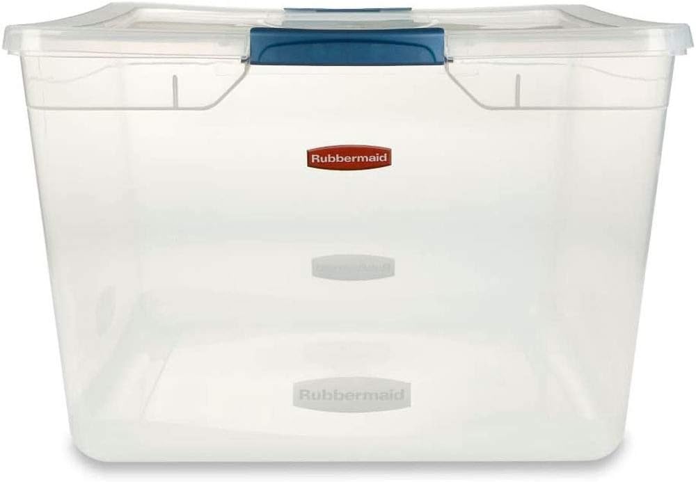 Rubbermaid Clever Store Latching Storage Tote - Clear 71-Quart Container for Easy Organization