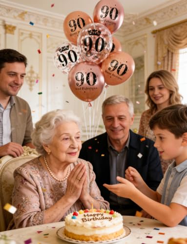 90th Birthday Balloons Decorations Set - Rose Gold 90 Latex Balloons (24 Pcs)