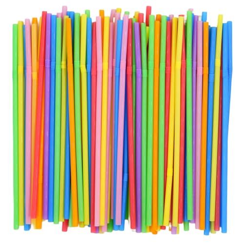 Multicolour Flexible Plastic Drinking Straws 8.5 inch - 200 Pack - SONGNASS