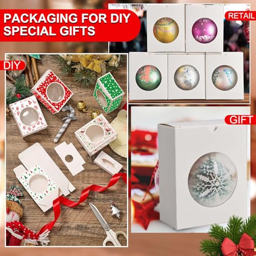 Christmas Ornament Gift Box Set - 20 Pack, 3.2 x 2 x 4.2 Inches, White, Transparent Window Design