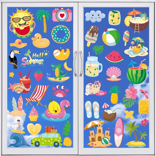 Summer Window Clings - 63 Double-Sided Beach Theme Stickers