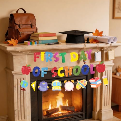 Glitter First Day of School Banner with Rope - 118 Inches, Ready to Hang