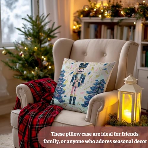 TSIMPLE Nutcracker Pillow Cover 18x18 Inch Christmas Throw Pillowcase with Linen & Polyester