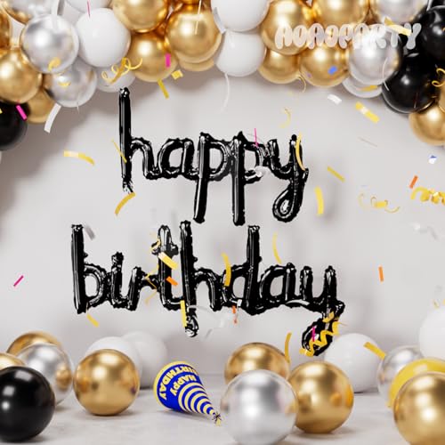 Black Happy Birthday Balloons Banner 16 Inch Foil Letter Sign