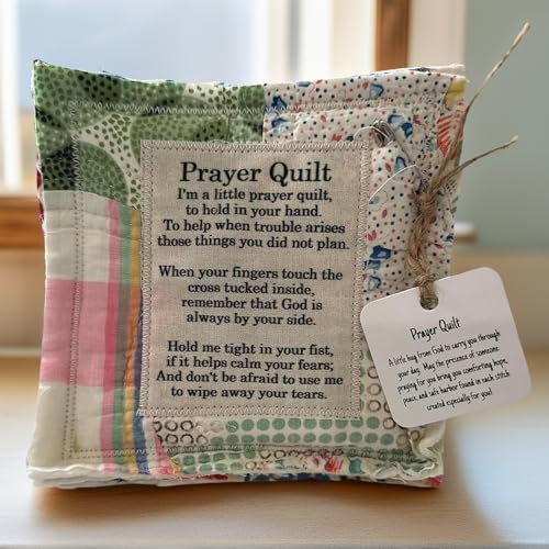 Set of 2 Handmade Pocket Prayer Quilts with Cross - Sympathy Gift