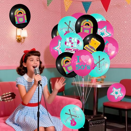 48PCS 1950s Rock and Roll Balloons - Retro Party Decorations