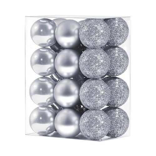 Set of 24 Mini Silver Christmas Ornaments Shatterproof Tree Decorations