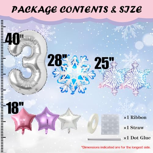 Frozen 3rd Birthday Snowflake Balloon Set - 7Pcs 40" Foil Balloons