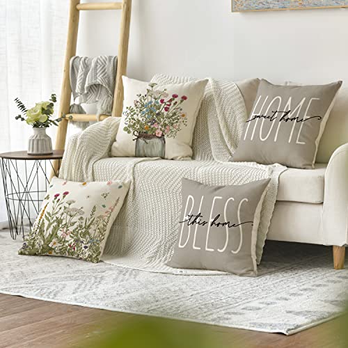 AVOIN colorlife Spring Wildflowers 18x18 Inch Set of 4 Seasonal Throw Pillow Covers