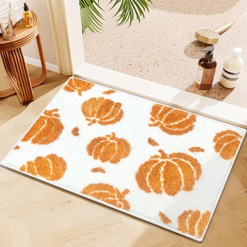 APROPHIC Fall Pumpkin Bath Mat, 17x24in Orange Non-Slip Microfiber Rug