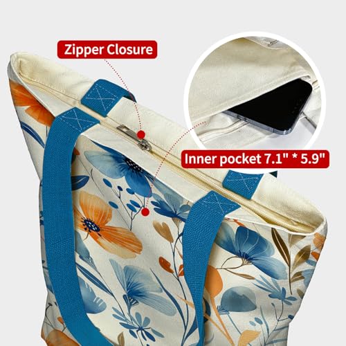 Durable Canvas Tote Bag for Women - Zippered Reusable Grocery & Beach Bag