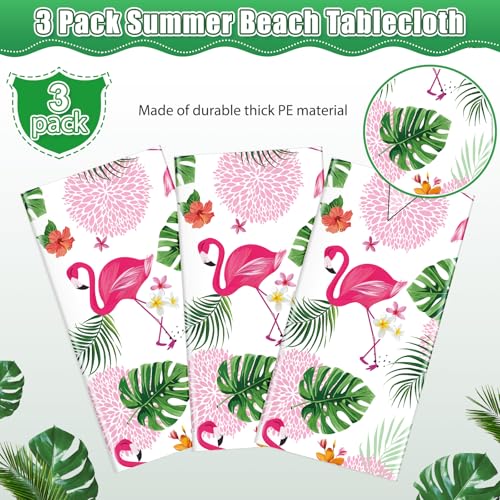 3-Pack Tropical Flamingo Tablecloths - 54" x 108" for Summer Parties