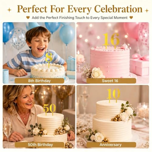 Personalized Gold Acrylic Number Cake Toppers Set (0-9)