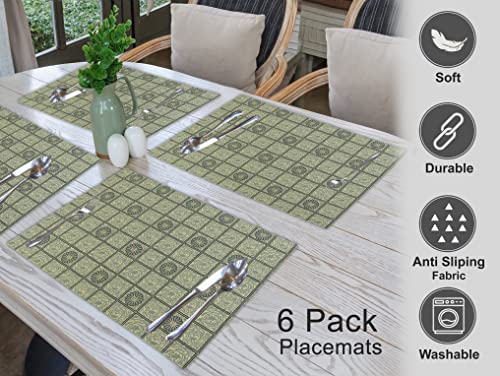 Cotton Placemat Set of 6 13x19 Inches Floral Tiles Reversible Table Mats