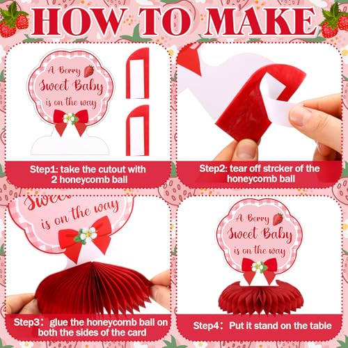 12 Pcs Strawberry Honeycomb Centerpiece Set for Baby Shower Decorations