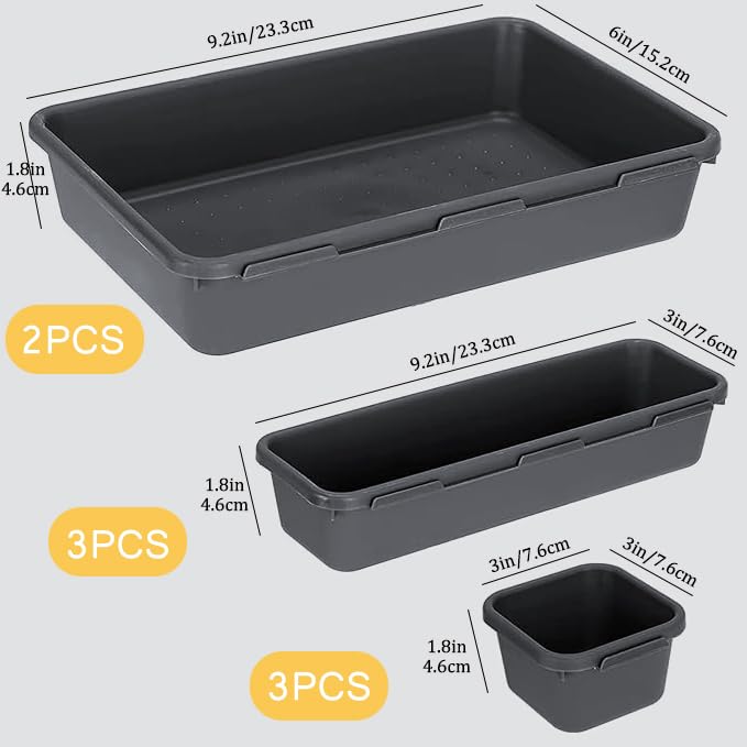 Kutesna 8PCS Plastic Drawer Organizer Set - 3 Sizes for Easy Storage
