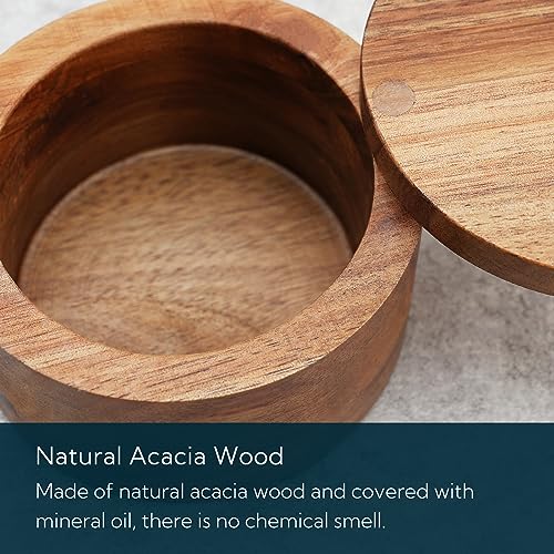 KITCHENDAO Acacia Wood Salt Cellar, 6oz Magnetic Swivel Lid Spice Box