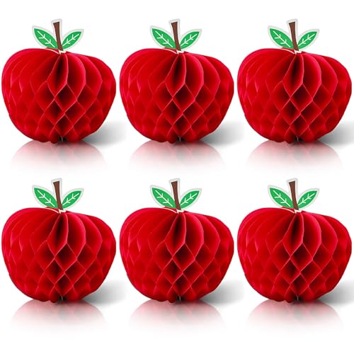 Apple Honeycomb Decorations - 6 Pack 3D Tissue Paper Centerpieces